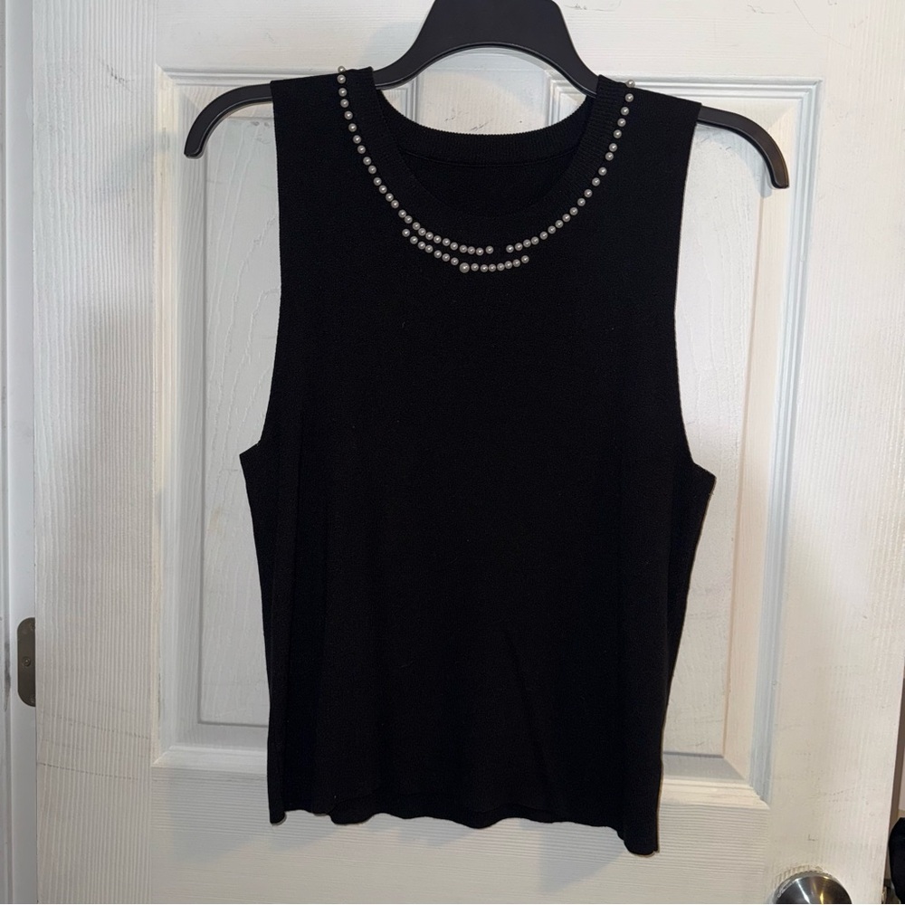 SHEIN Black Tank Top with Pearl Details